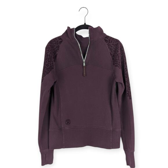 Lululemon Purple Velvet Floral Flock Pullover Sweatshirt in Black Cherry Size 4 - Picture 6 of 8